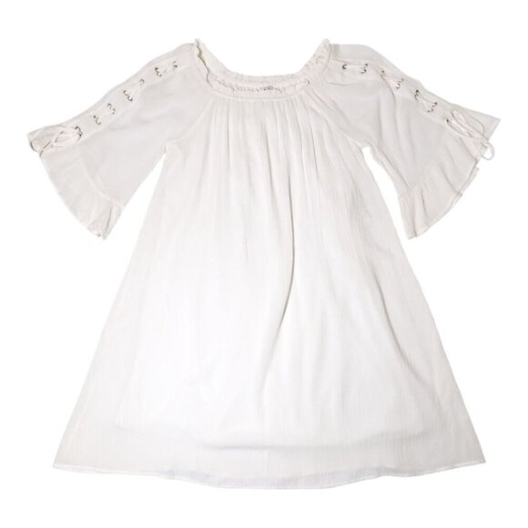 Naif Boho White Dress Womens Small Bell Sleeve Laces Flowy Hippie Oversized - Picture 5 of 8